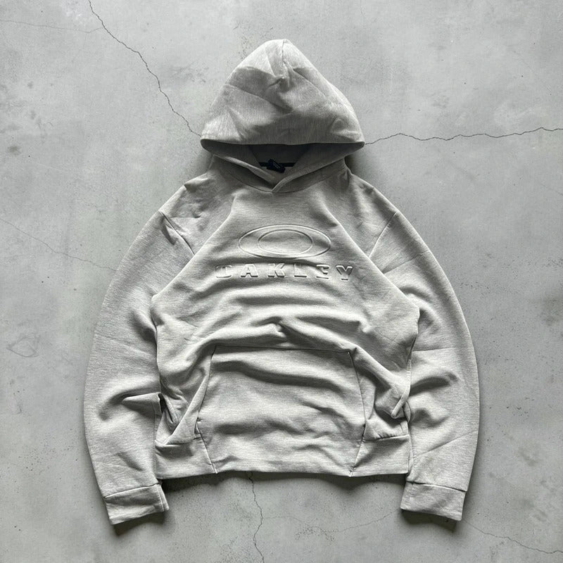 Grey Oakley Embossed Logo Hoodie L