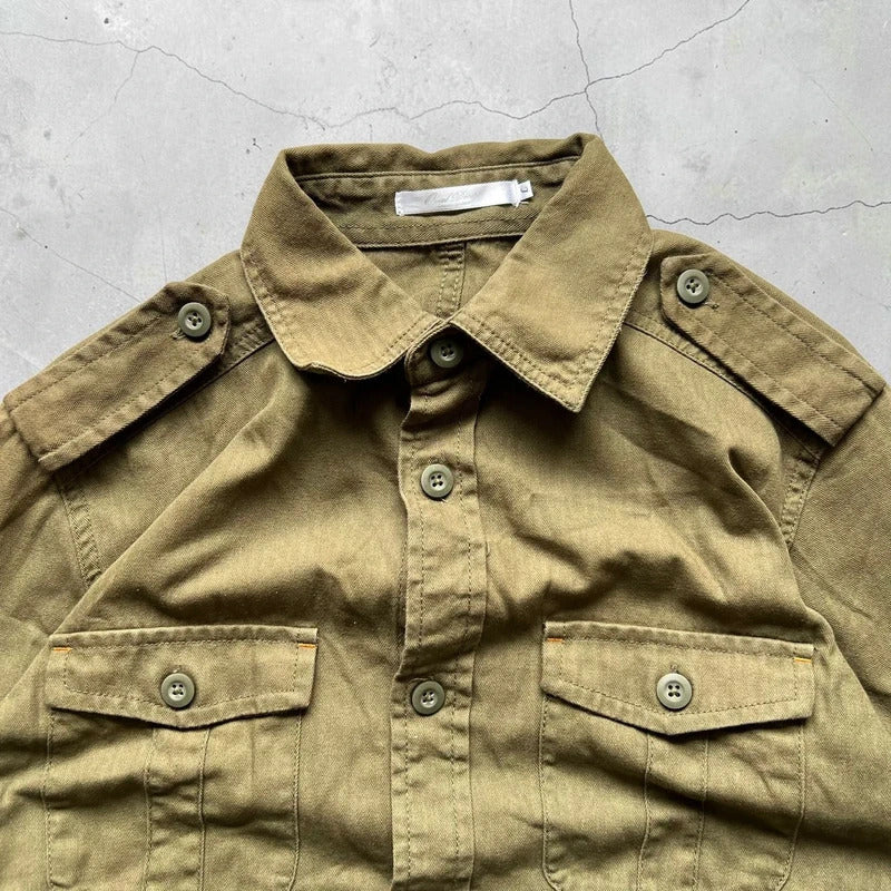 Vintage 00's Khaki Green Military Style Jacket Shacket S