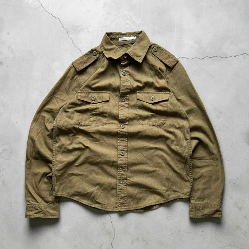 Vintage 00's Khaki Green Military Style Jacket Shacket S