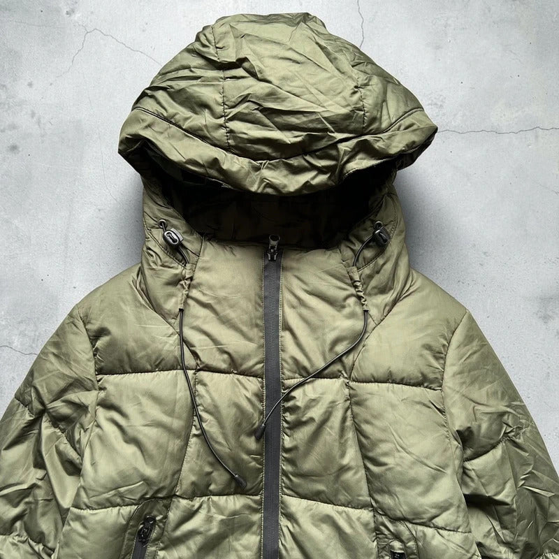Khaki Green Hooded Puffer Jacket Coat S