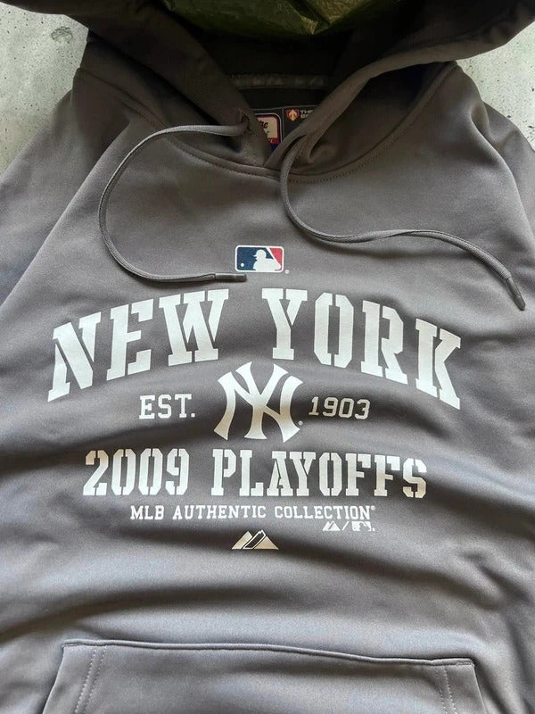 Vintage 00's Dark Grey MLB New York Yankees Hoodie L