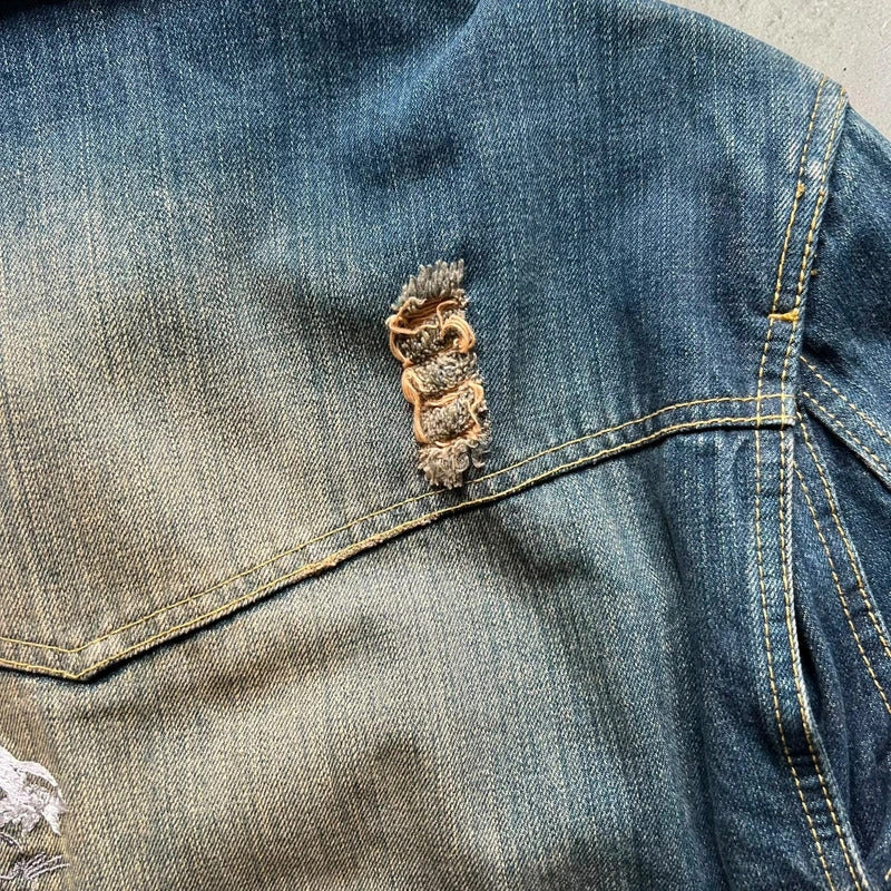 KaraKuri Japan Faded Blue Denim Jacket S