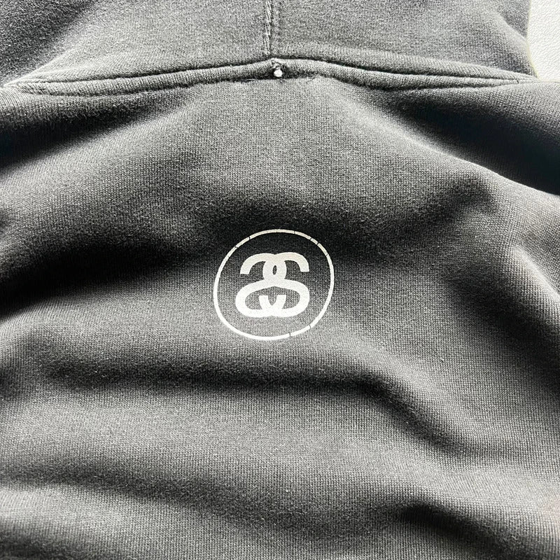 Stussy No4 Logo Black Faded Hoodie M