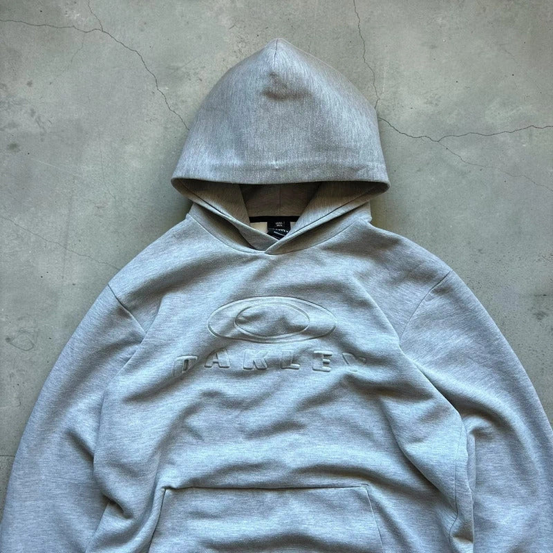 Grey Oakley Embossed Logo Hoodie L