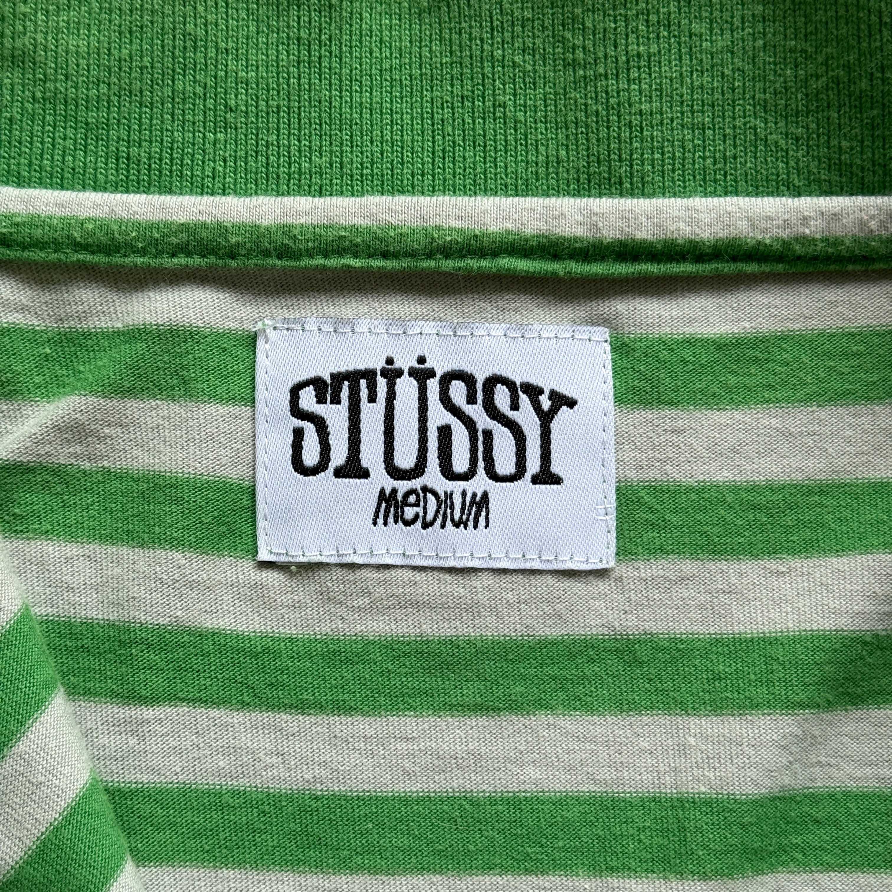 Vintage 00's Stussy Green White Striped Polo Shirt T'shirt