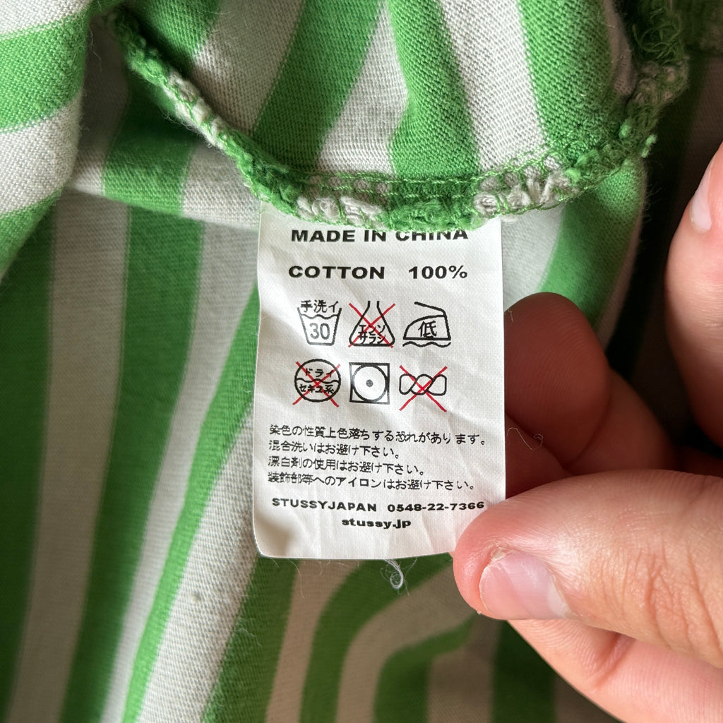 Vintage 00's Stussy Green White Striped Polo Shirt T'shirt