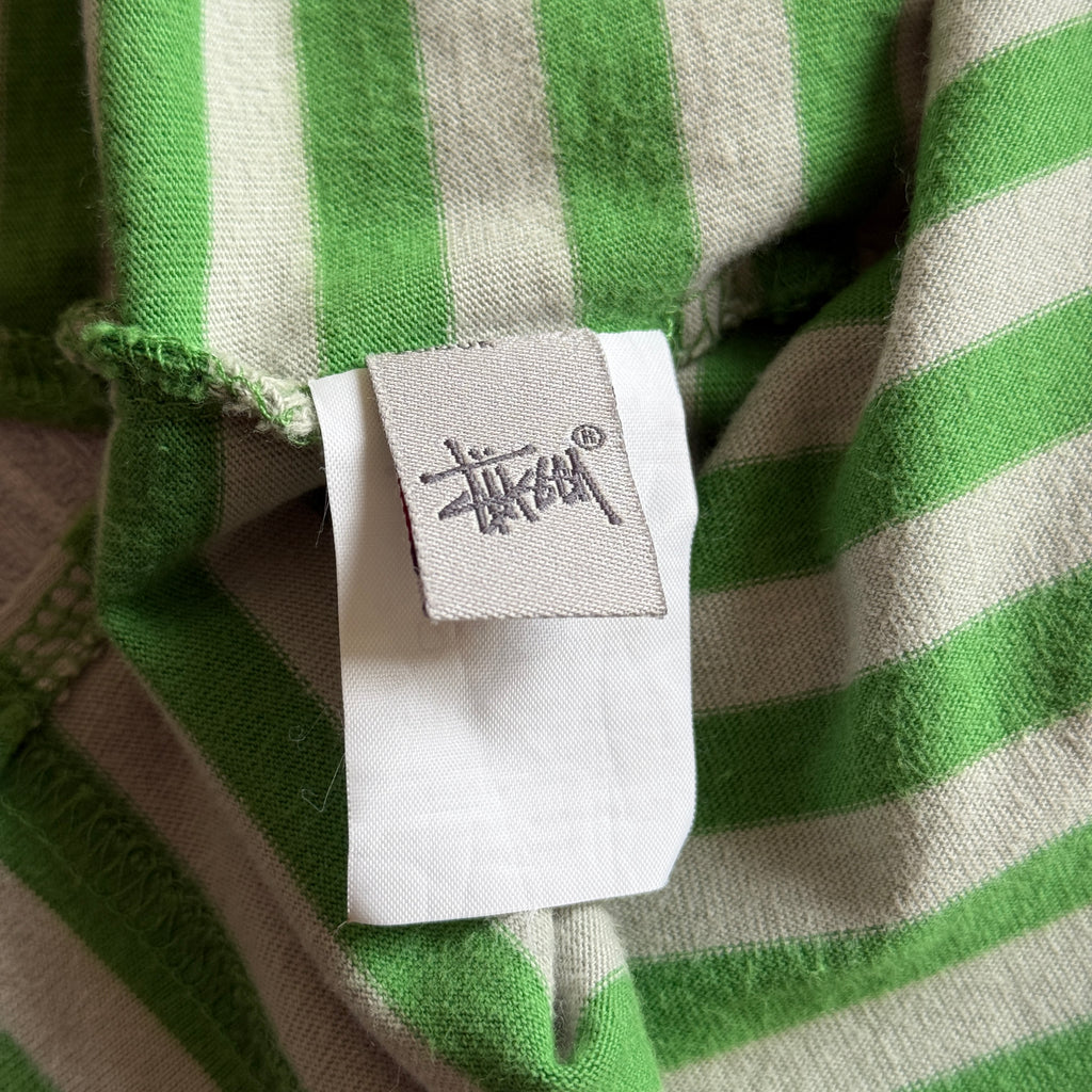 Vintage 00's Stussy Green White Striped Polo Shirt T'shirt