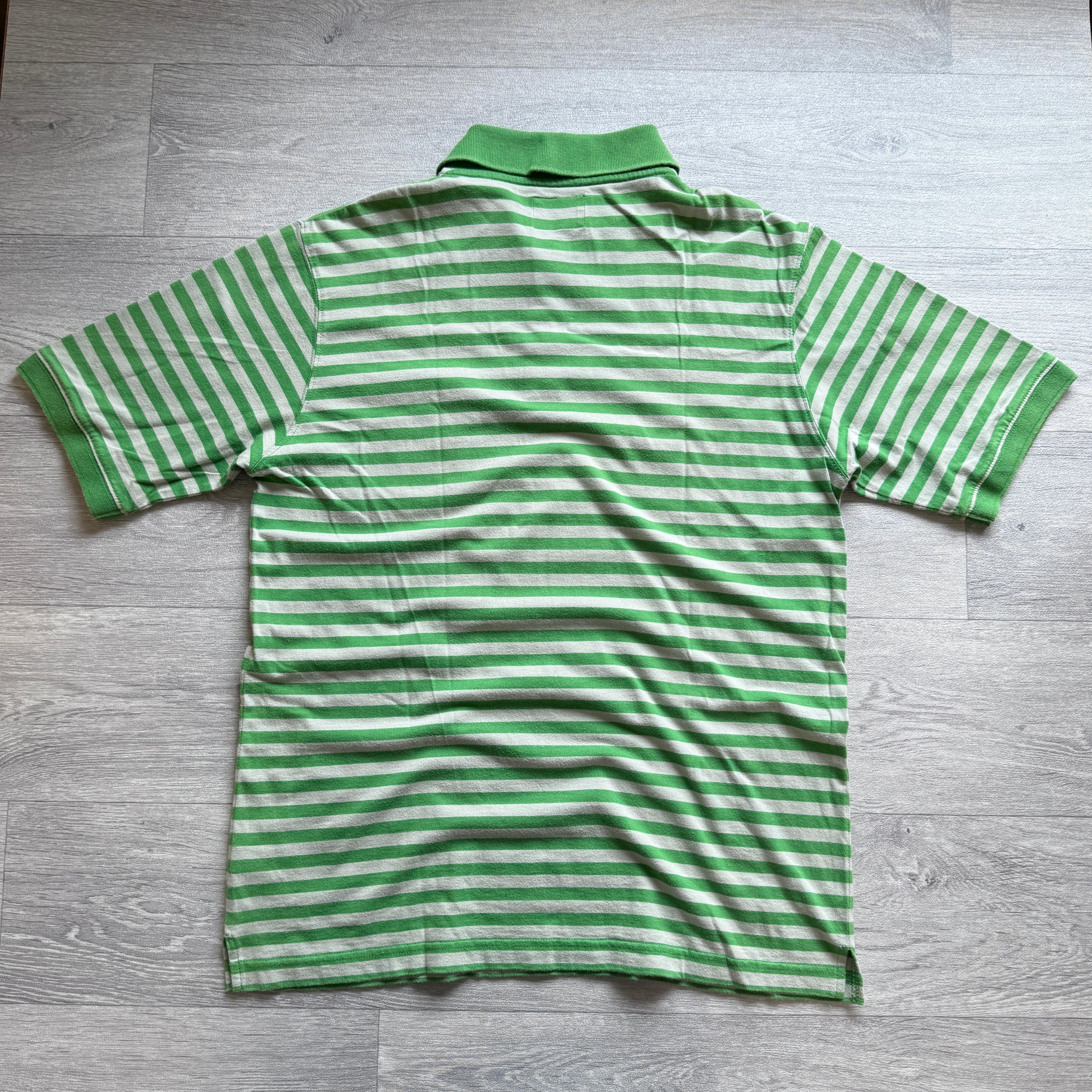Vintage 00's Stussy Green White Striped Polo Shirt T'shirt