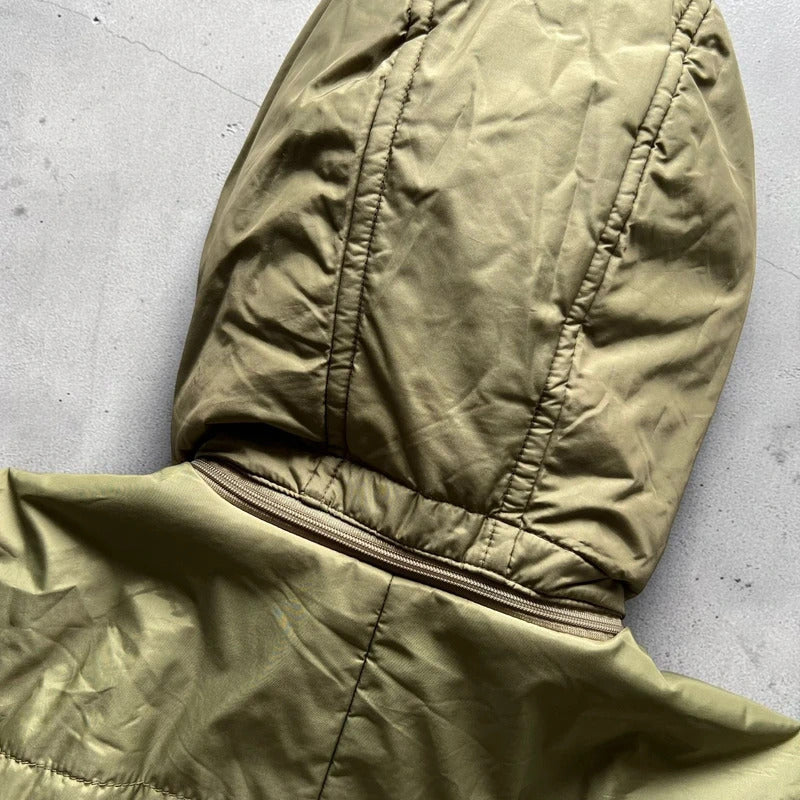 Khaki Green Lightweight Hooded Puffer Jacket Coat S
