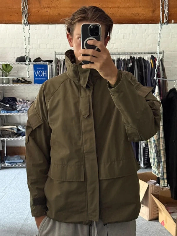 Khaki Green Avirex Coat Jacket Fleece Inner Lining L