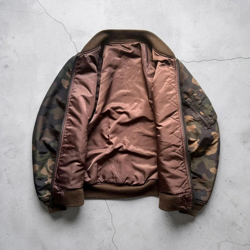 Green Brown Camo Avirex Reversible Military Bomber Jacket