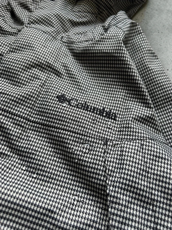 Black White Columbia Houndstooth Plaid Checked Waterproof Jacket L