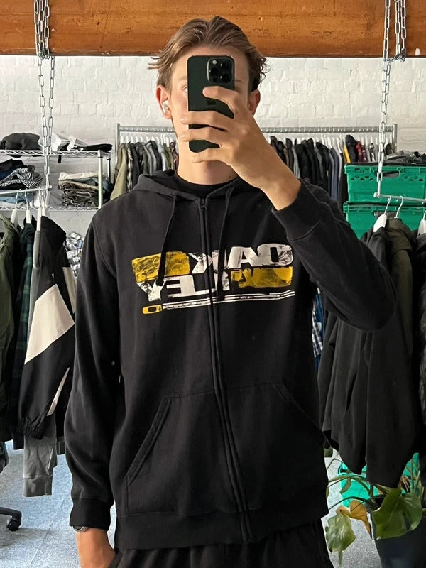 Black/Yellow 00's Oakley Graphic print Zip Up Hoodie M