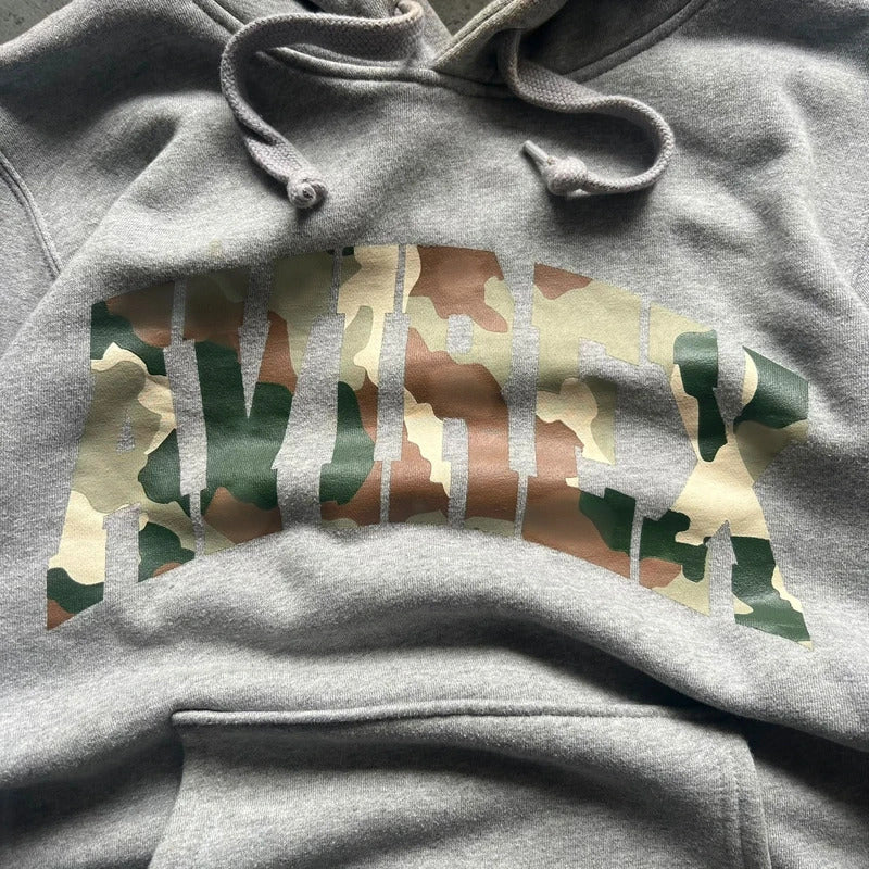Grey Avirex Camo Logo Pullover Hoodie S