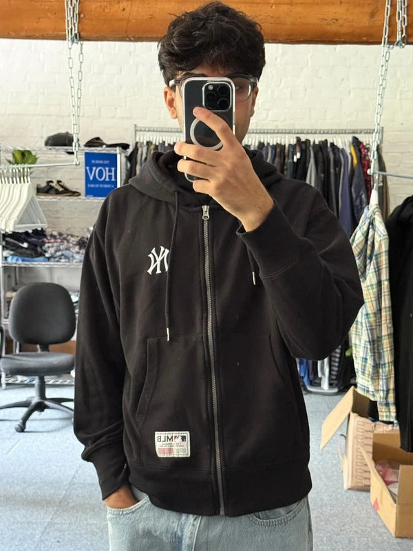 Black MLB NY New York Yankees Zip up Hoodie