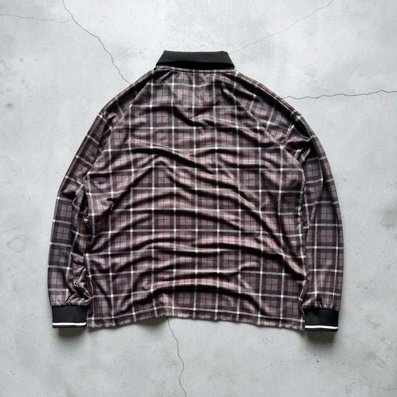 Grey Brown Umbro Plaid Checked Long Sleeve T'shirt L