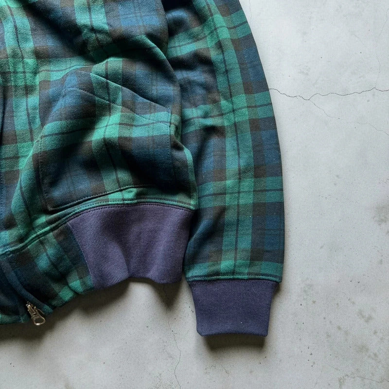 Beams Asymmetrical Tartan Plaid Zip Hoodie S