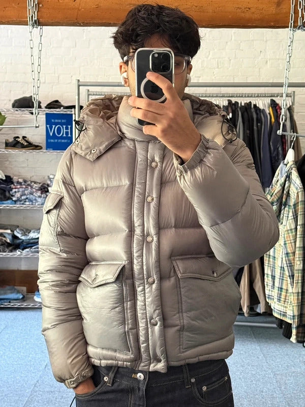 Beams Japan Silver Grey Shiny Down Puffer Jacket Coat XS