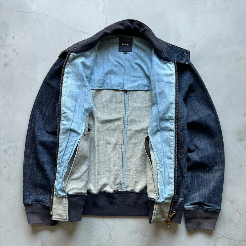 Vintage 00's Beams Japan Navy Blue Zip up Denim Jacket S
