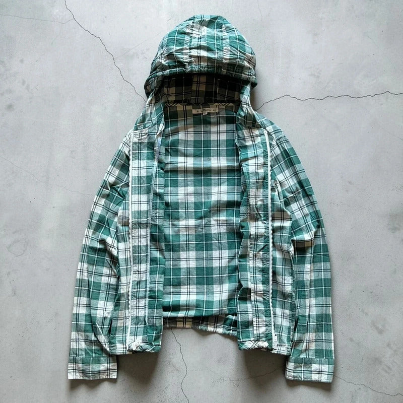 Green/White Corisco Plaid Hooded Shirt Jacket L