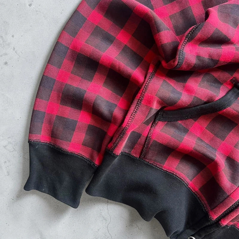 Red Black Uniqlo Plaid Checked Zip up Hoodie Jacket XS