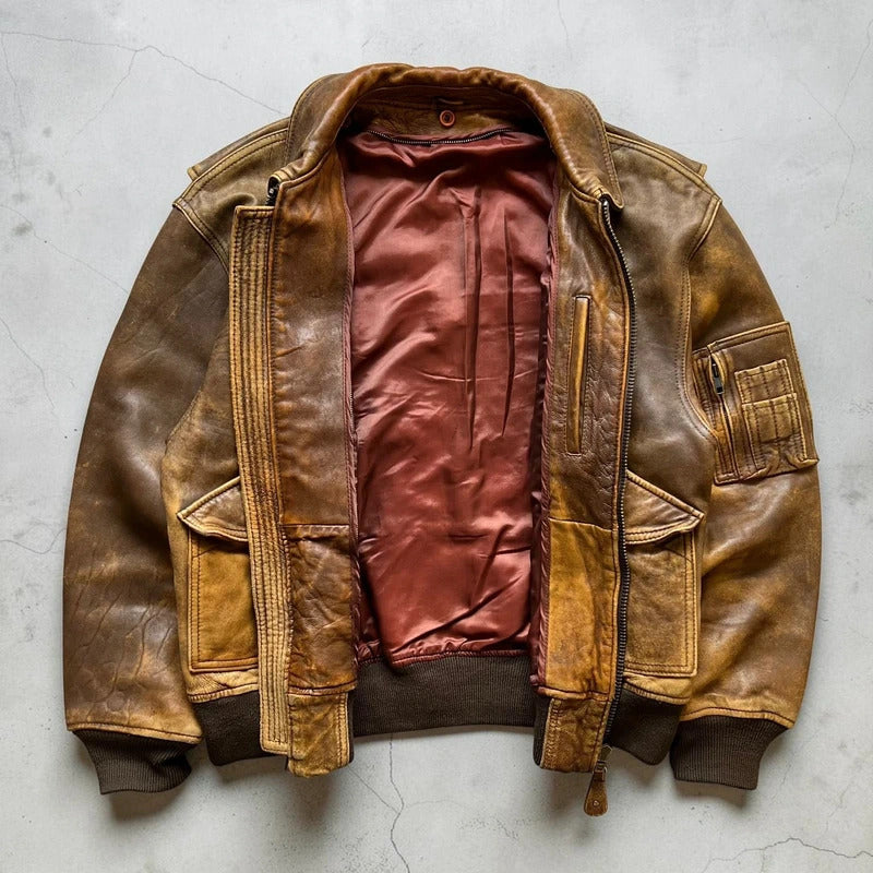 Vintage Brown Sheepskin Leather Flight Jacket S