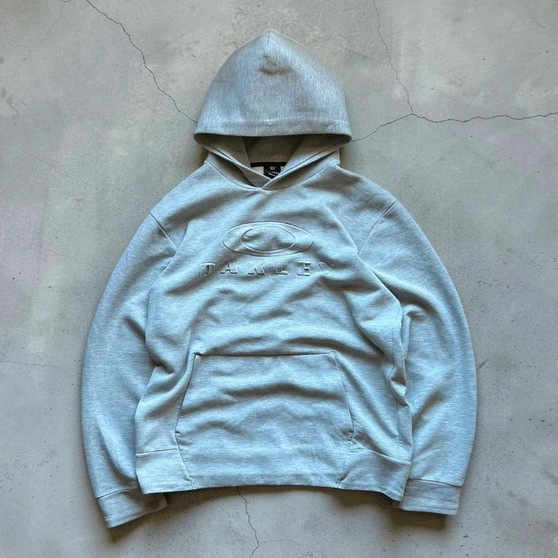 Grey Oakley Embossed Logo Hoodie L