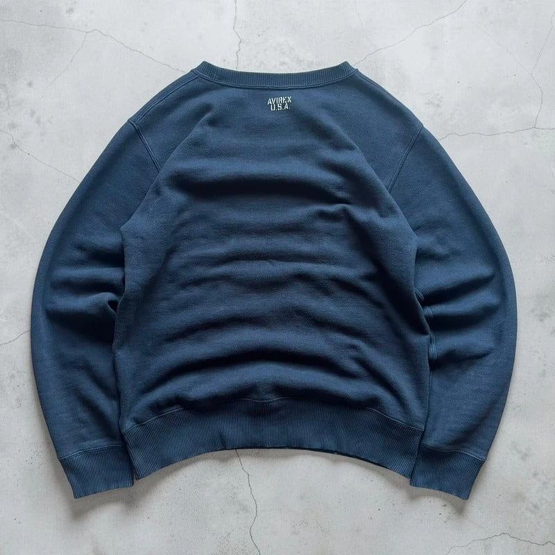 Vintage 00's Avirex Faded Black Print Sweatshirt Jumper XS