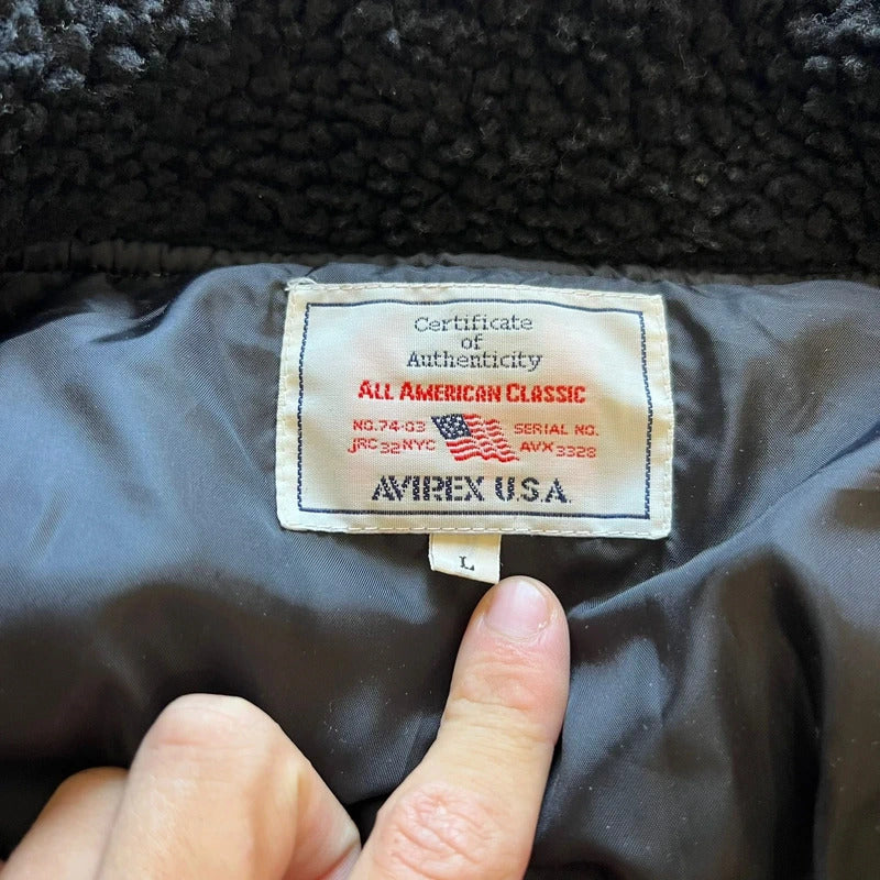 Vintage 00's Black Avirex Military Fleece Collar Jacket M