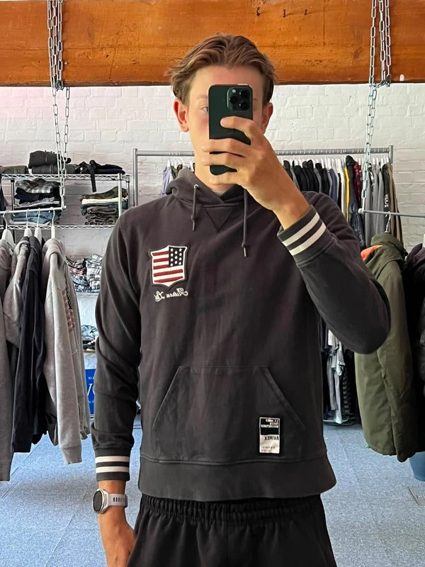 Vintage 00’s Black Avirex USA Flag Hoodie S