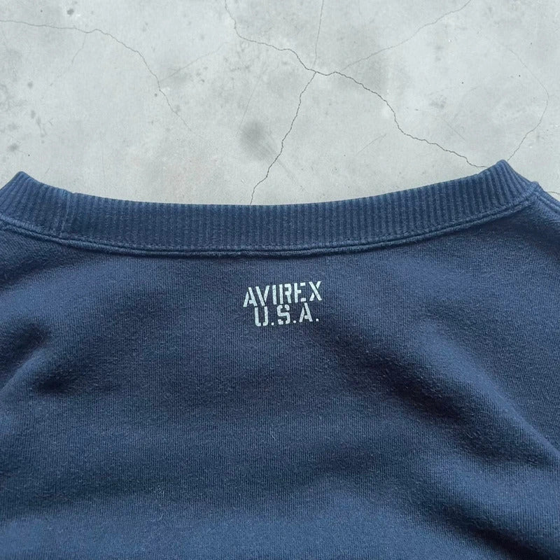 Vintage 00's Avirex Faded Black Print Sweatshirt Jumper XS