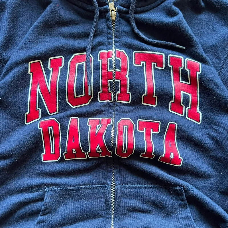 Beams Japan Navy Blue North Dakota Print Zip Up Hoodie M