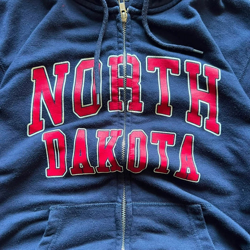 Beams Japan Navy Blue North Dakota Print Zip Up Hoodie M
