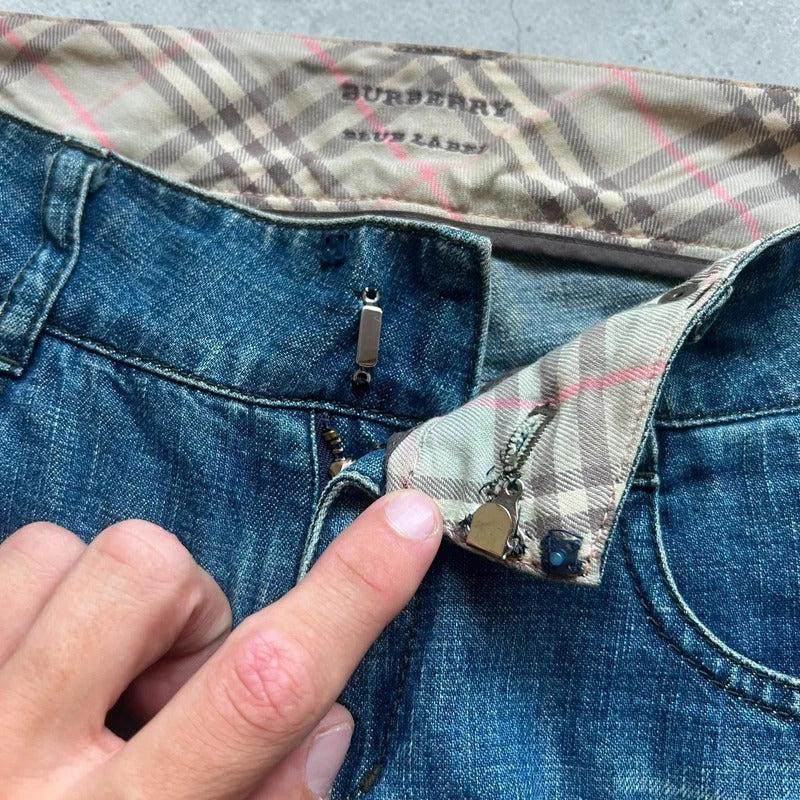 Women's Vintage Burberry Blue Label Paint Splatter Denim Flared Jeans W28