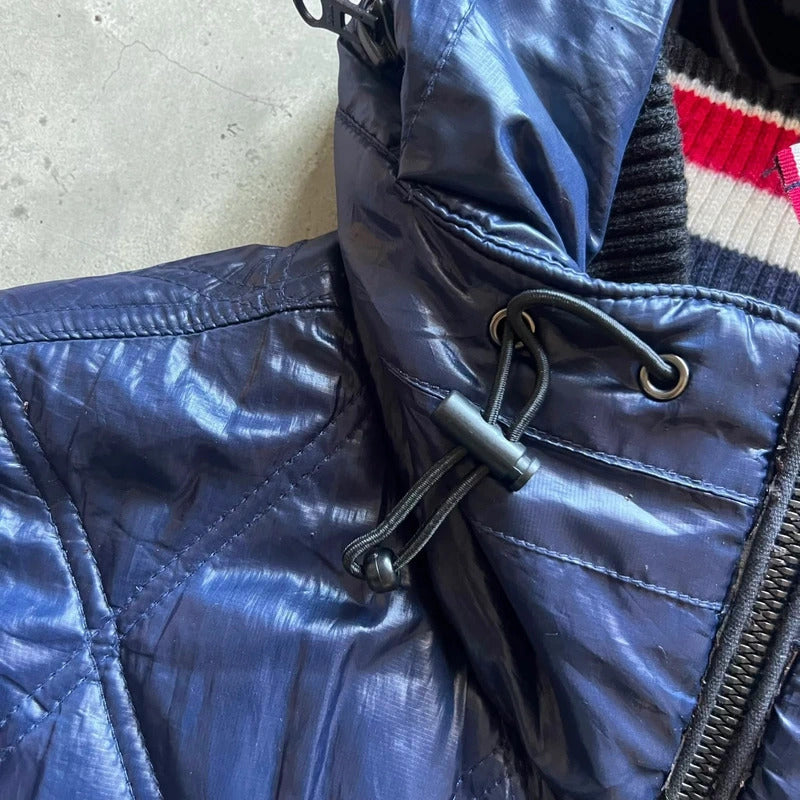 Beams Japan Navy Blue Shiny Hooded Puffer Jacket Coat XS