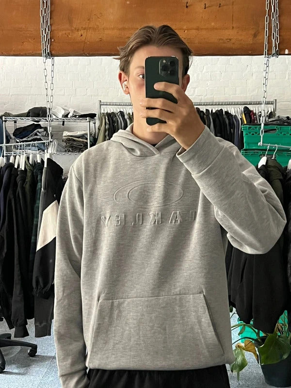 Grey Oakley Embossed Logo Hoodie L