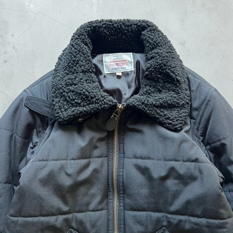 Vintage 00's Black Avirex Military Fleece Collar Jacket M