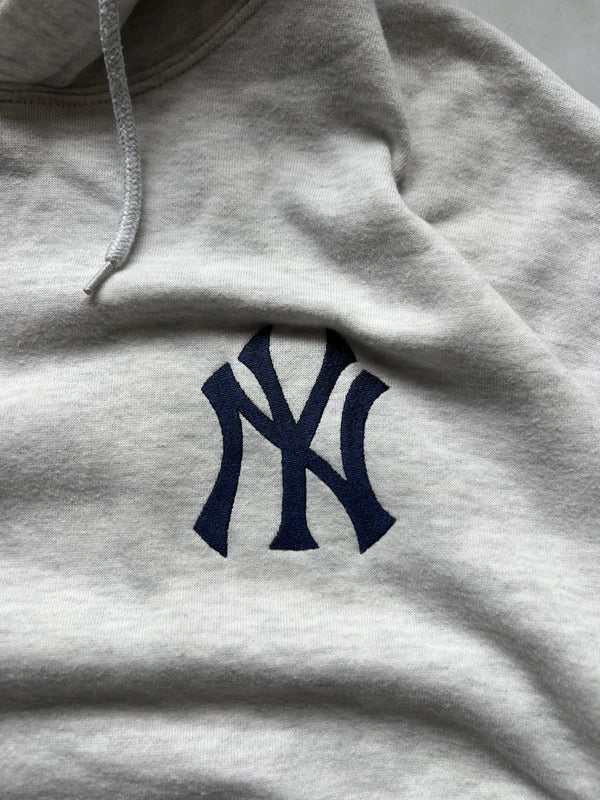 Grey NY New York Yankees Print Hoodie L