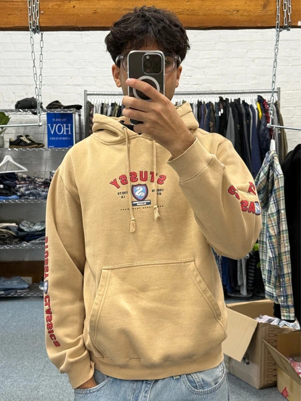 Vintage 00's Stussy Graphic Beige/Cream Hoodie S