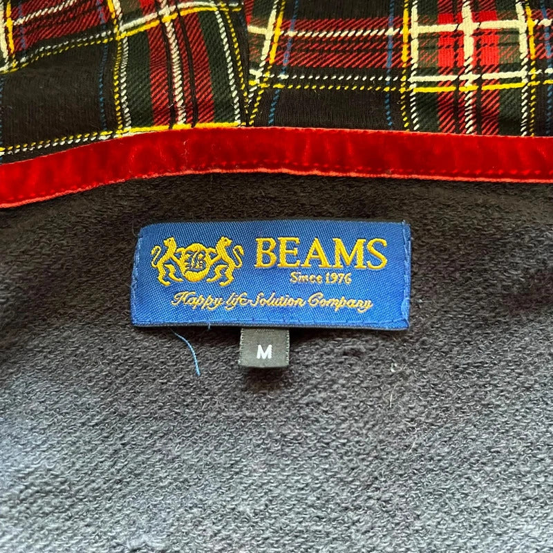 Red Black Beams Japan Plaid Tartan Checked Zip up Hoodie Jacket S