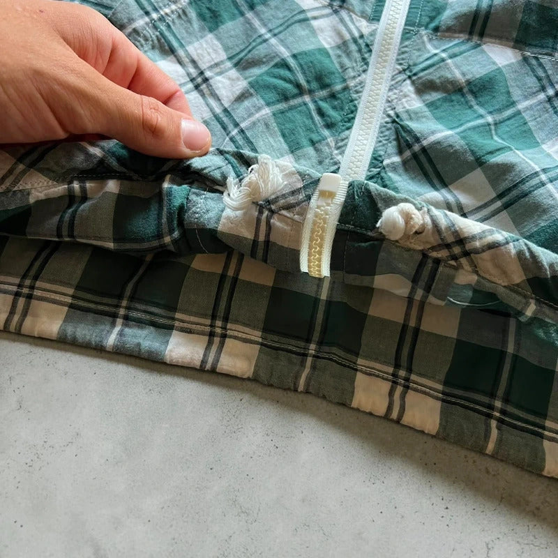 Green/White Corisco Plaid Hooded Shirt Jacket L