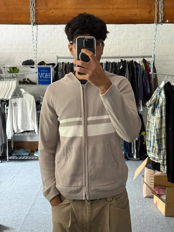 Vintage 00's Beige Beams Japan Zip up Knitted Hoodie S