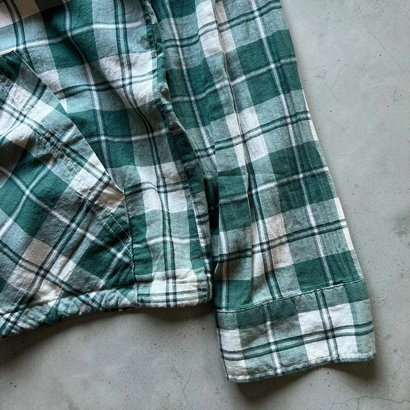 Green/White Corisco Plaid Hooded Shirt Jacket L