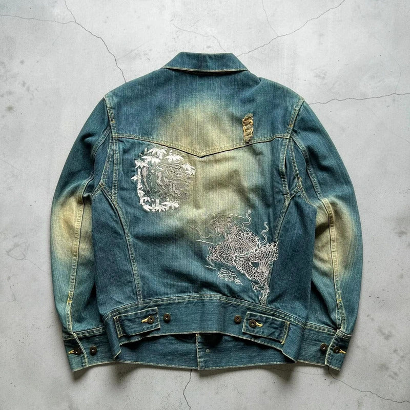 KaraKuri Japan Faded Blue Denim Jacket S