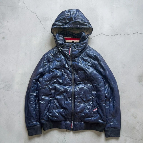 Beams Japan Navy Blue Shiny Hooded Puffer Jacket Coat XS