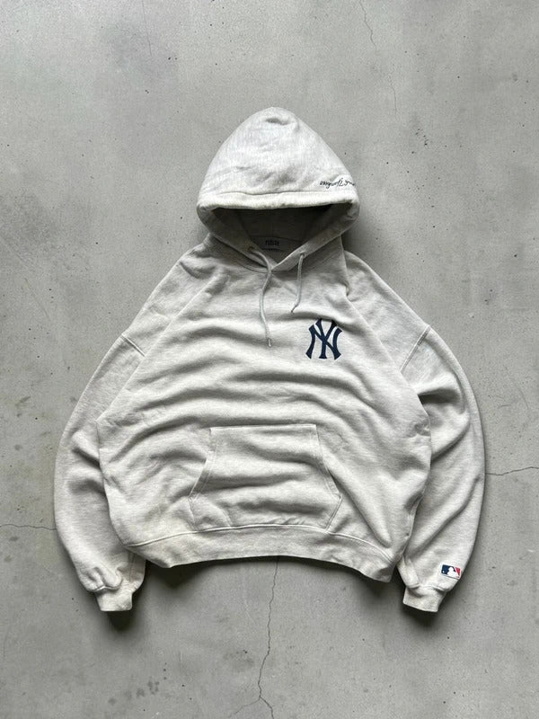 Grey NY New York Yankees Print Hoodie L