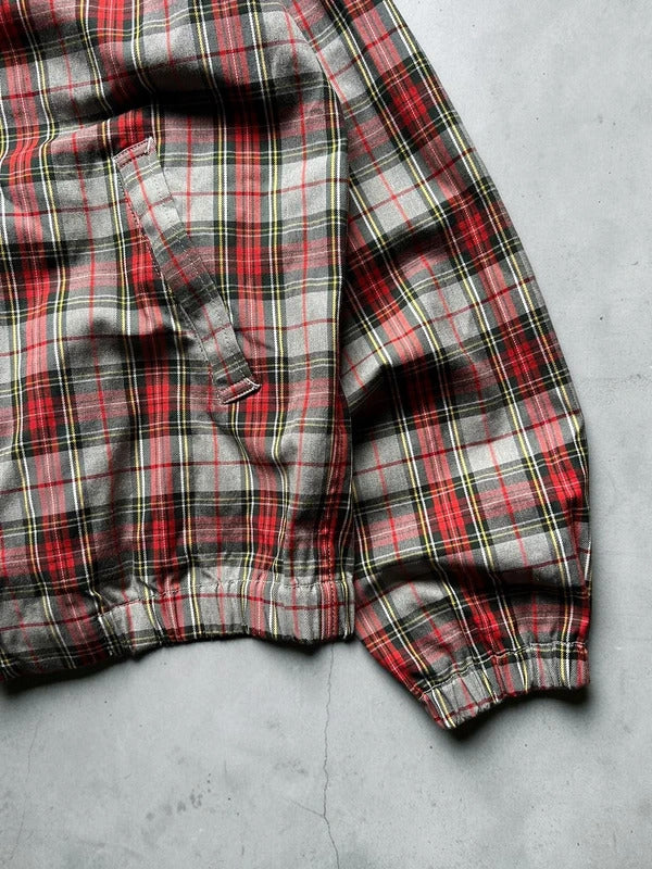 Red Grey Beams Japan Plaid Checked Zip up Collared Harrington Jacket S