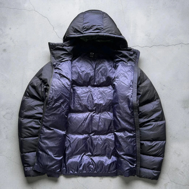 Purple Navy Prismatic Oakley Hooded Puffer Jacket Coat M