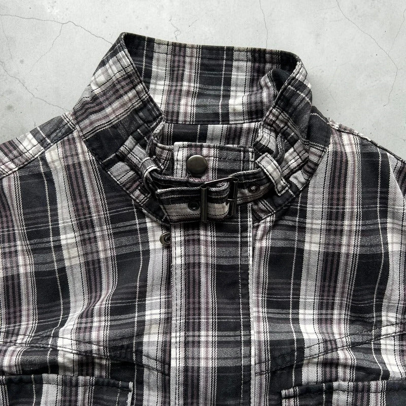 Black Grey White Plaid Checked Jacket S