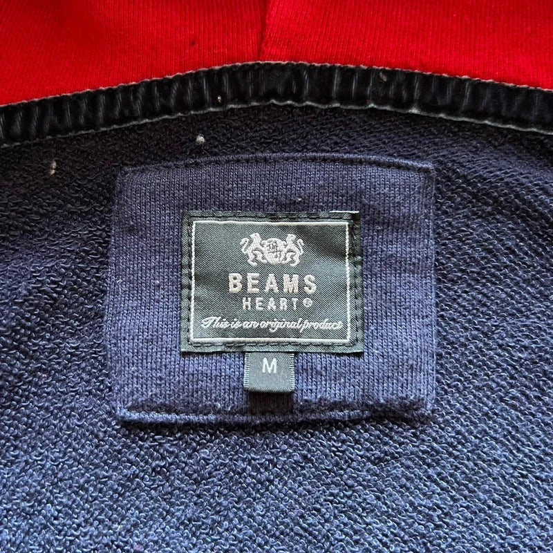 Beams Japan Navy Blue North Dakota Print Zip Up Hoodie M